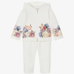 Sofija Tracksuits|Tracksuits*Girls Ivory Cotton Floral Tracksuit