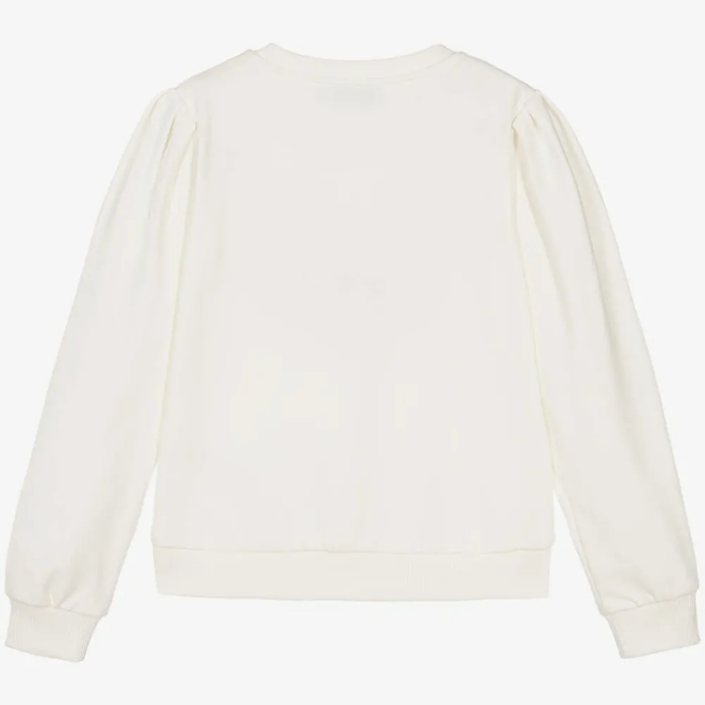 Moschino Kid-Teen Tops*Girls Ivory Cotton Heart Print Sweatshirt