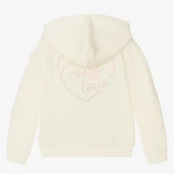 Guess Tops*Girls Ivory Cotton Heart Zip-Up Top