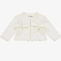 Pretty Originals Tops*Girls Ivory Cotton Knit Bow Cardigan