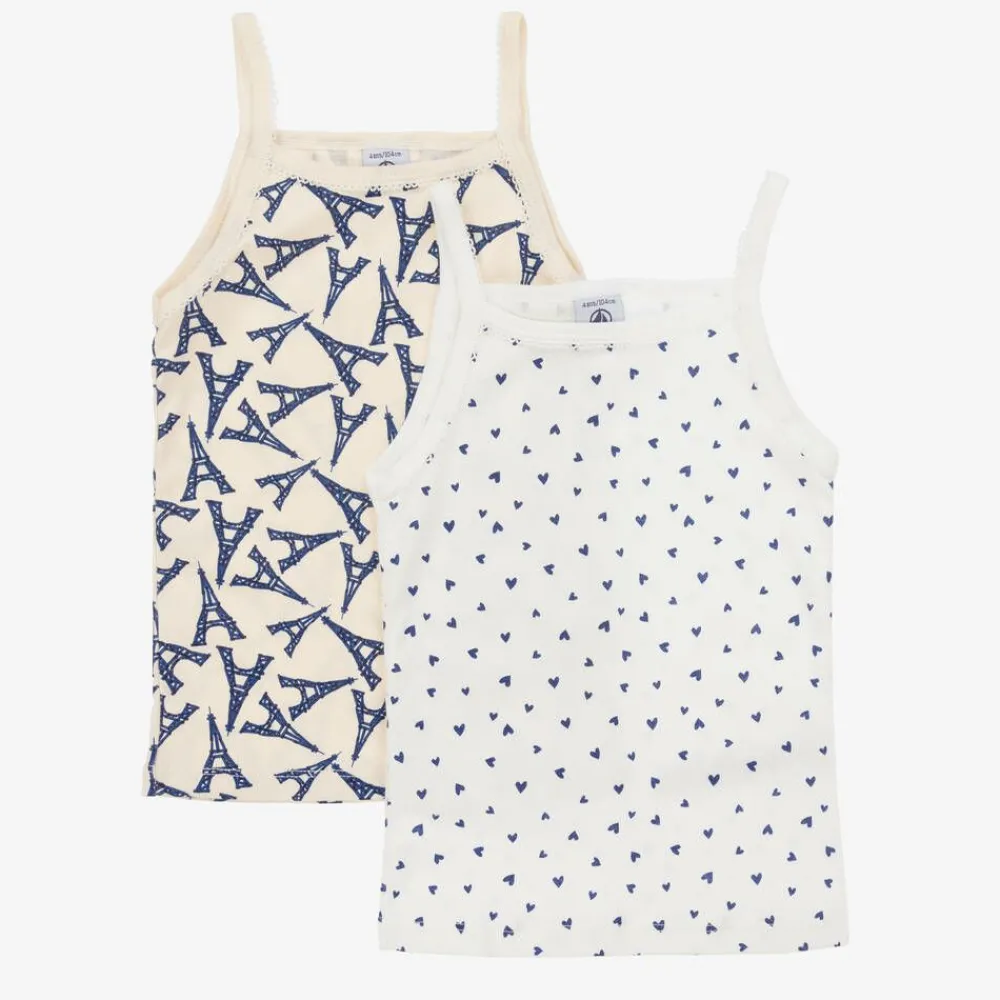 Petit Bateau Underwear*Girls Ivory Cotton Paris Vests (2 Pack)