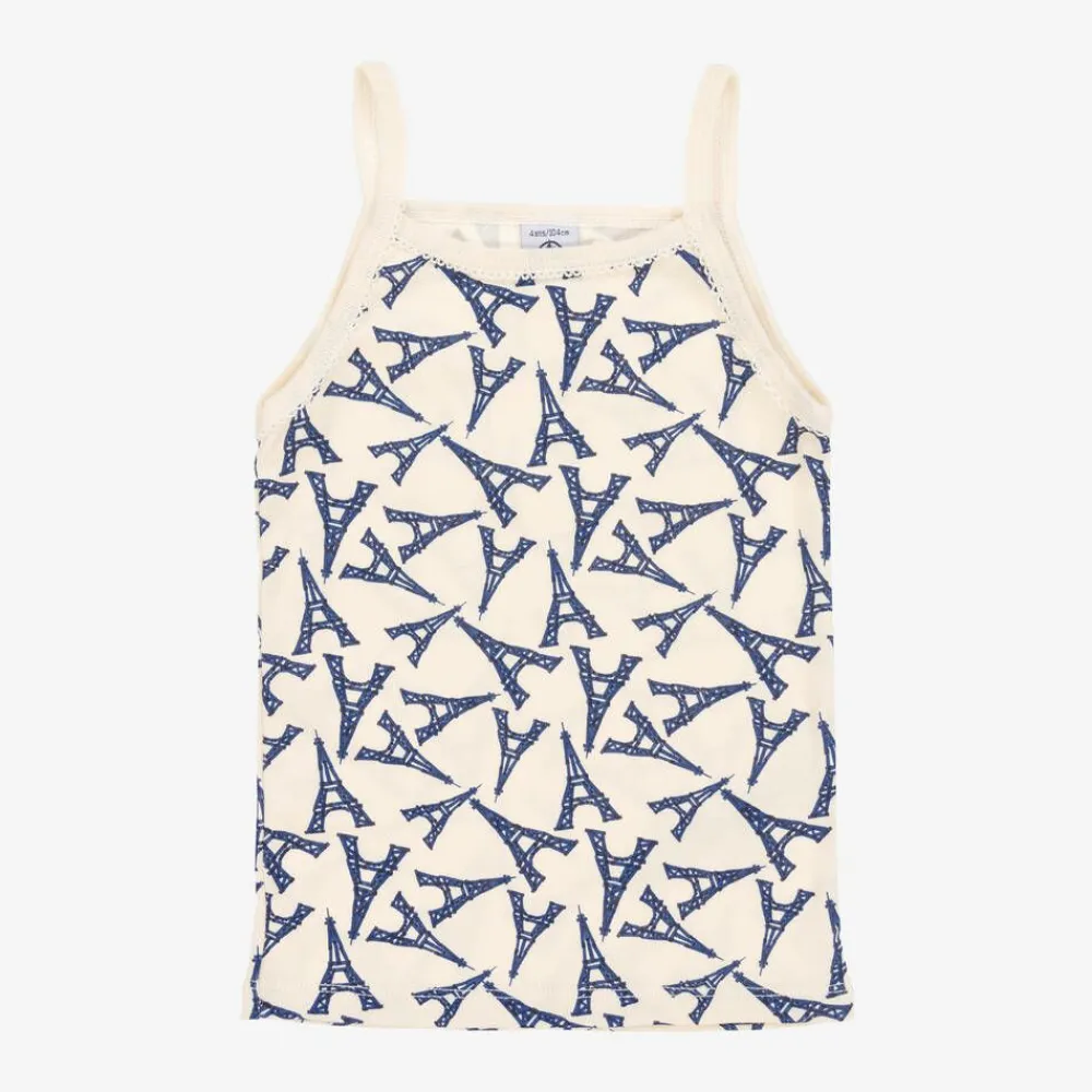 Petit Bateau Underwear*Girls Ivory Cotton Paris Vests (2 Pack)