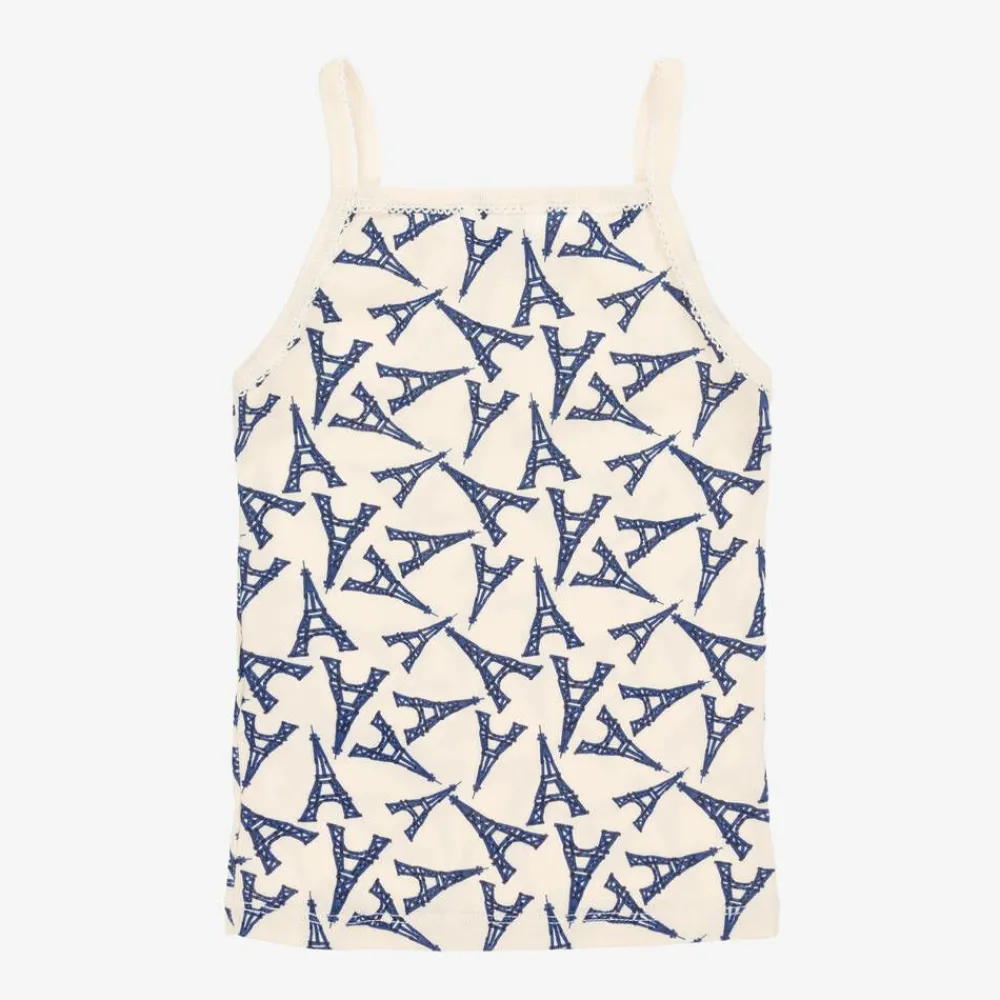 Petit Bateau Underwear*Girls Ivory Cotton Paris Vests (2 Pack)