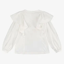 Chloé Tops*Girls Ivory Cotton Ruffle Blouse