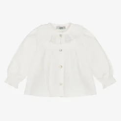 Dr. Kid Tops*Girls Ivory Cotton Ruffle Collar Blouse