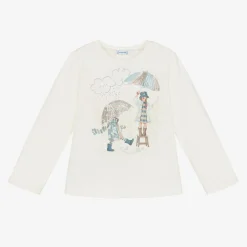 Mayoral Tops*Girls Ivory Cotton Sequin Umbrella Top