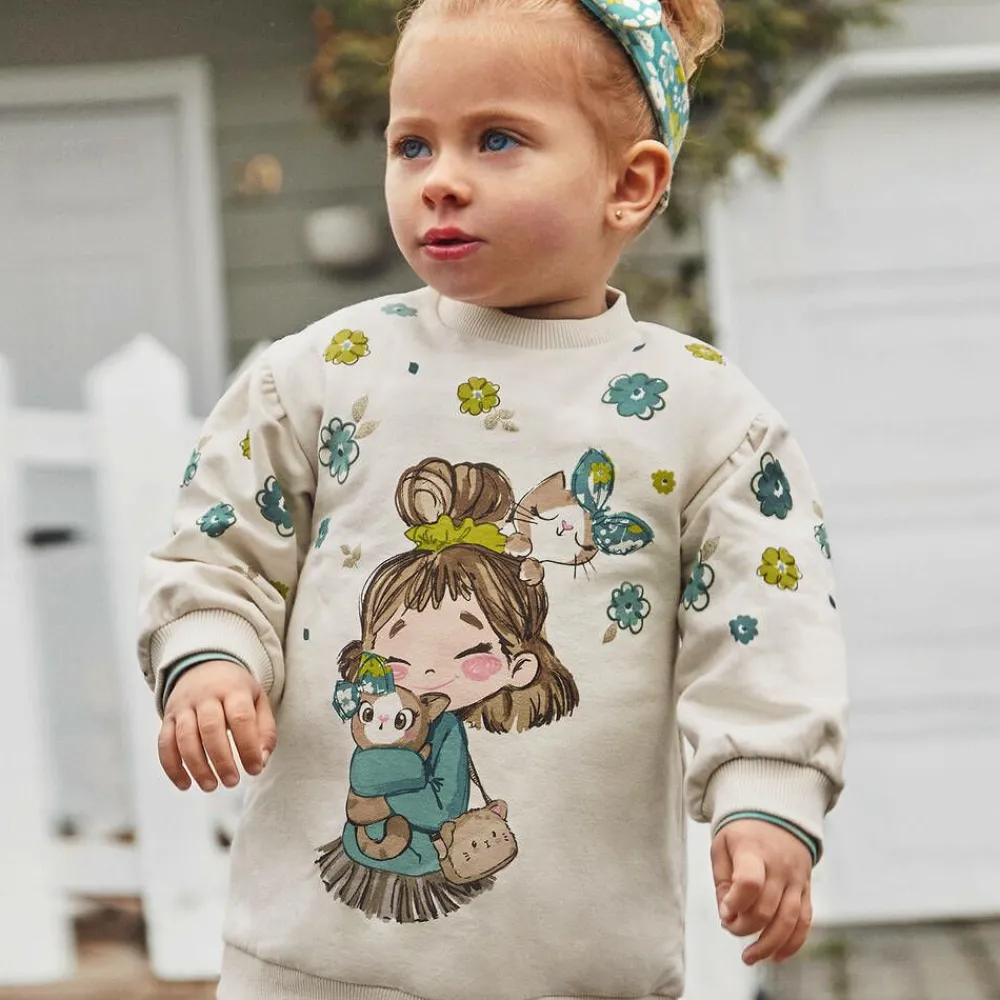 Mayoral Dresses*Girls Ivory Cotton Sweatshirt Dress