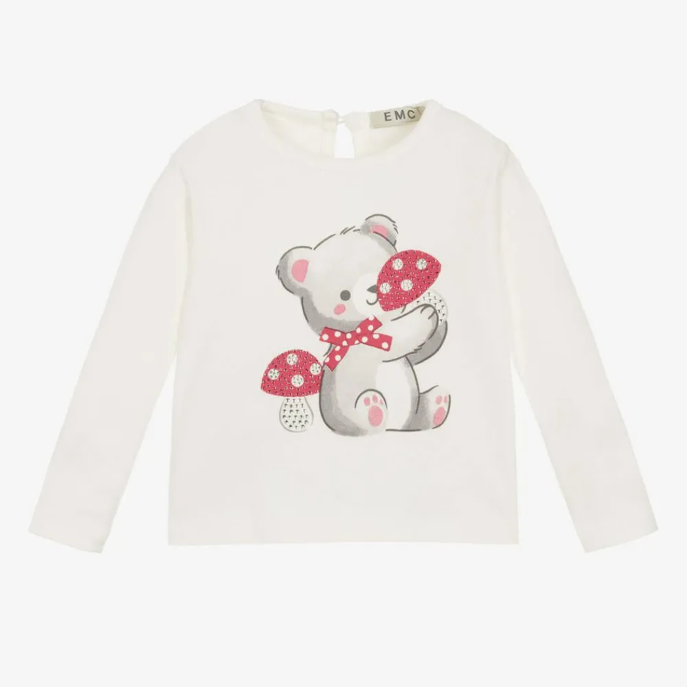 Everything Must Change Tops*Girls Ivory Cotton Teddy Bear Top