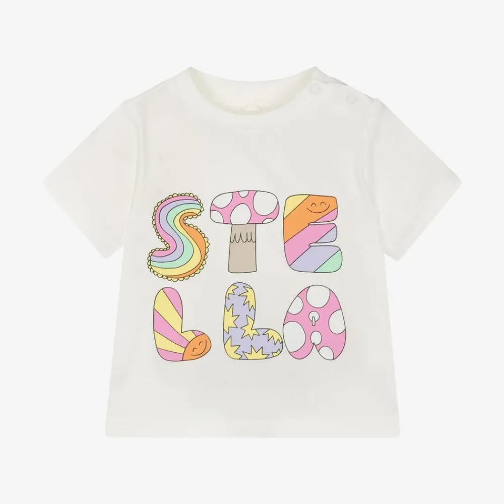 Stella McCartney Kids Tops*Girls Ivory Cotton T-Shirt