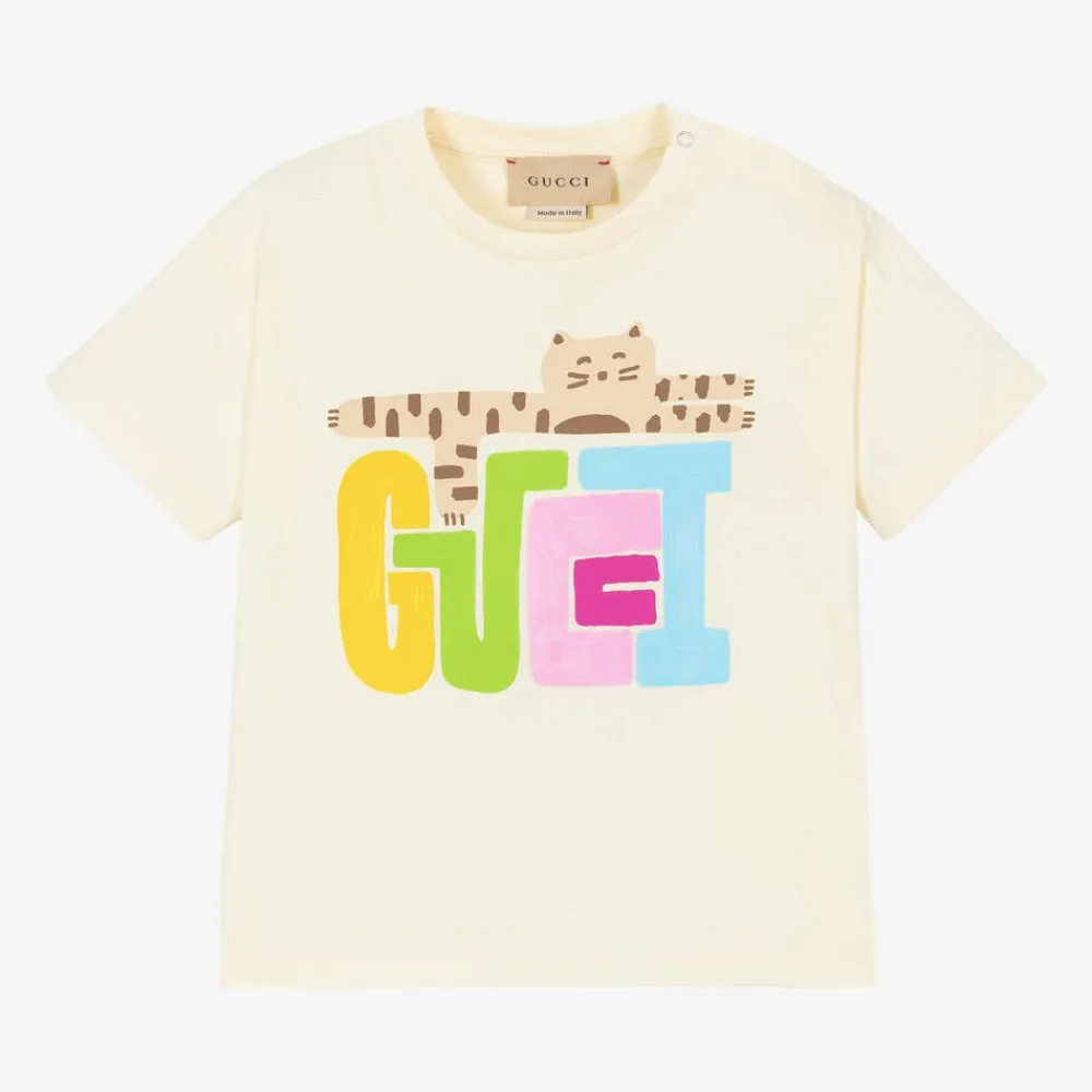 Gucci Tops*Girls Ivory Cotton T-Shirt