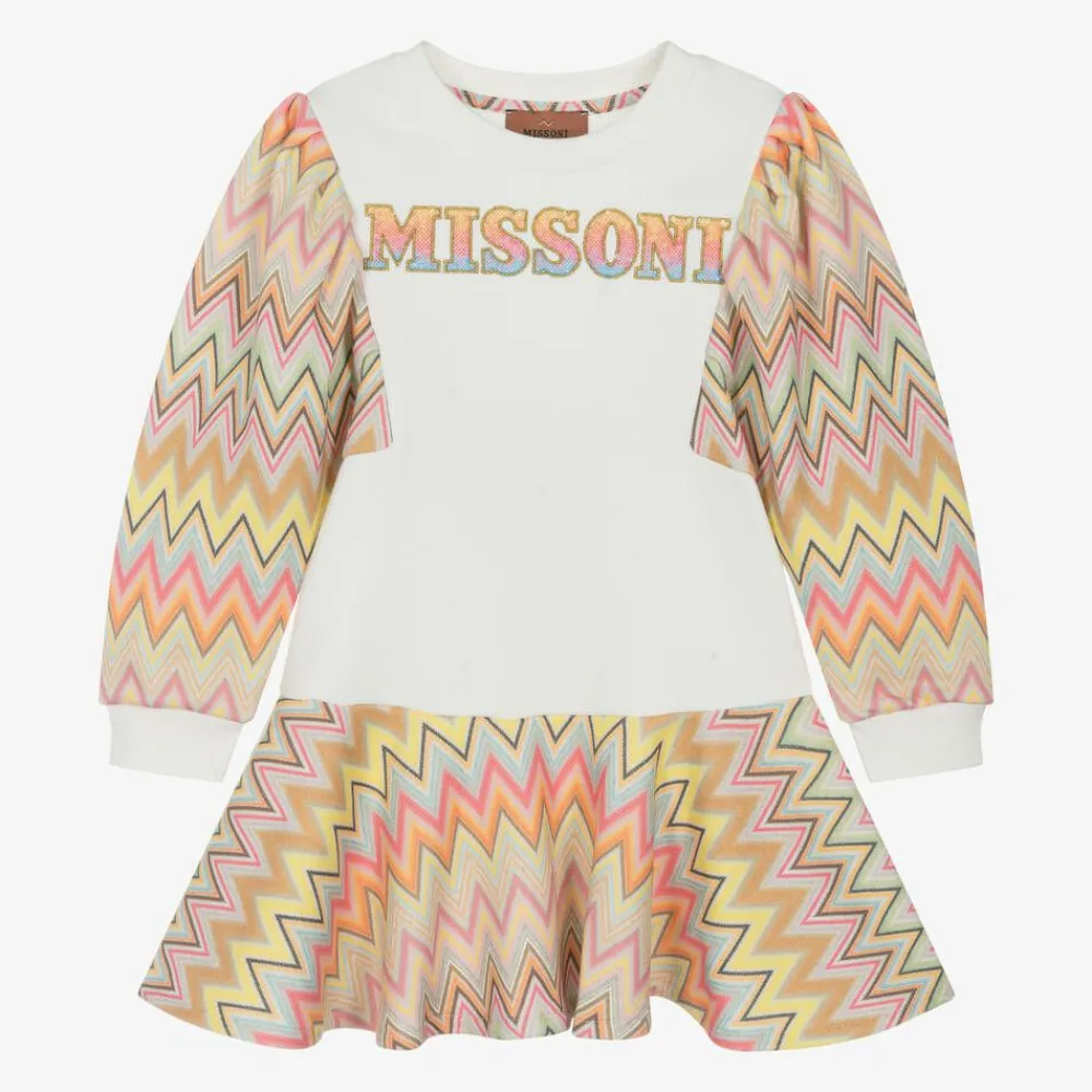 Missoni Dresses*Girls Ivory Cotton Zigzag Dress