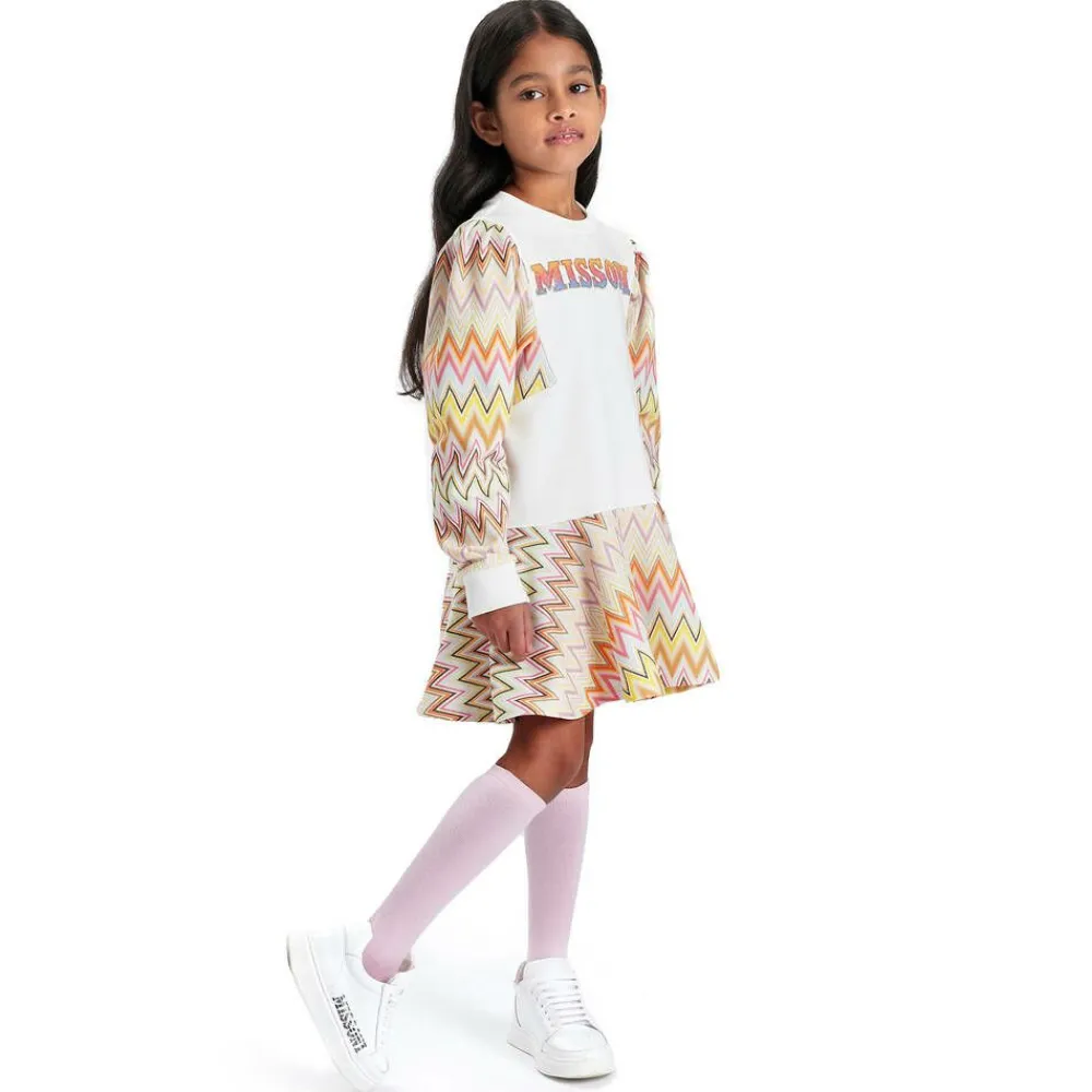 Missoni Dresses*Girls Ivory Cotton Zigzag Dress