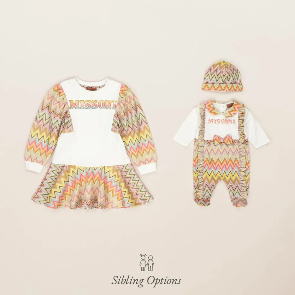 Missoni Dresses*Girls Ivory Cotton Zigzag Dress