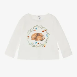Il Gufo Tops*Girls Ivory Deer Cotton Top