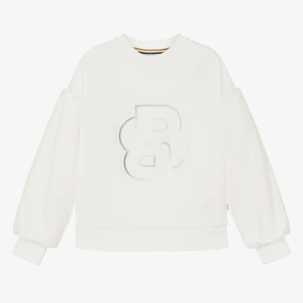 BOSS Tops*Girls Ivory Double B Viscose Sweatshirt