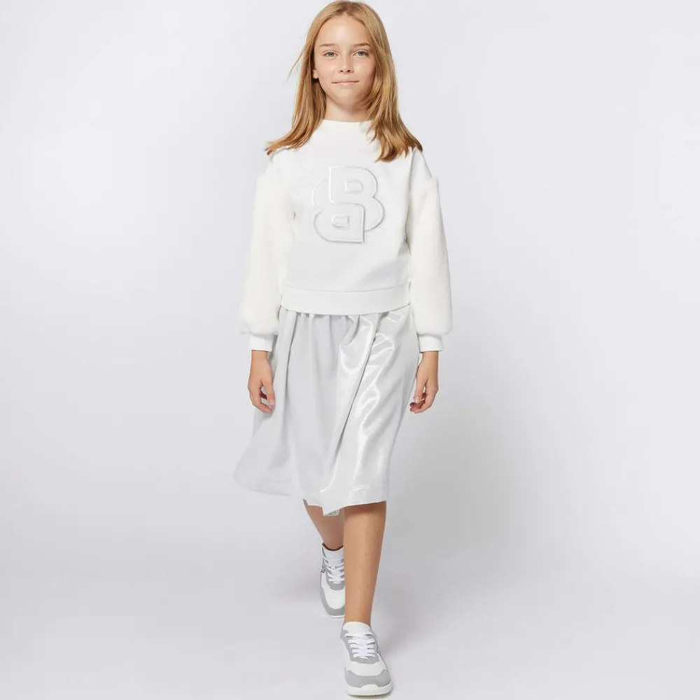 BOSS Tops*Girls Ivory Double B Viscose Sweatshirt