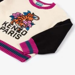 KENZO KIDS Tops*Girls Ivory Embroidered Tiger Sweater