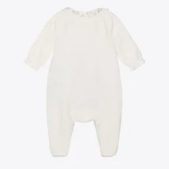 Tartine et Chocolat Babysuits*Girls Ivory Embroidered Velour Babygrow