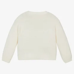 Il Gufo Tops*Girls Ivory Embroidered Wool Knit Cardigan