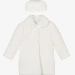 Romano Princess Coats & Jackets*Girls Ivory Faux Fur Coat & Hat Set