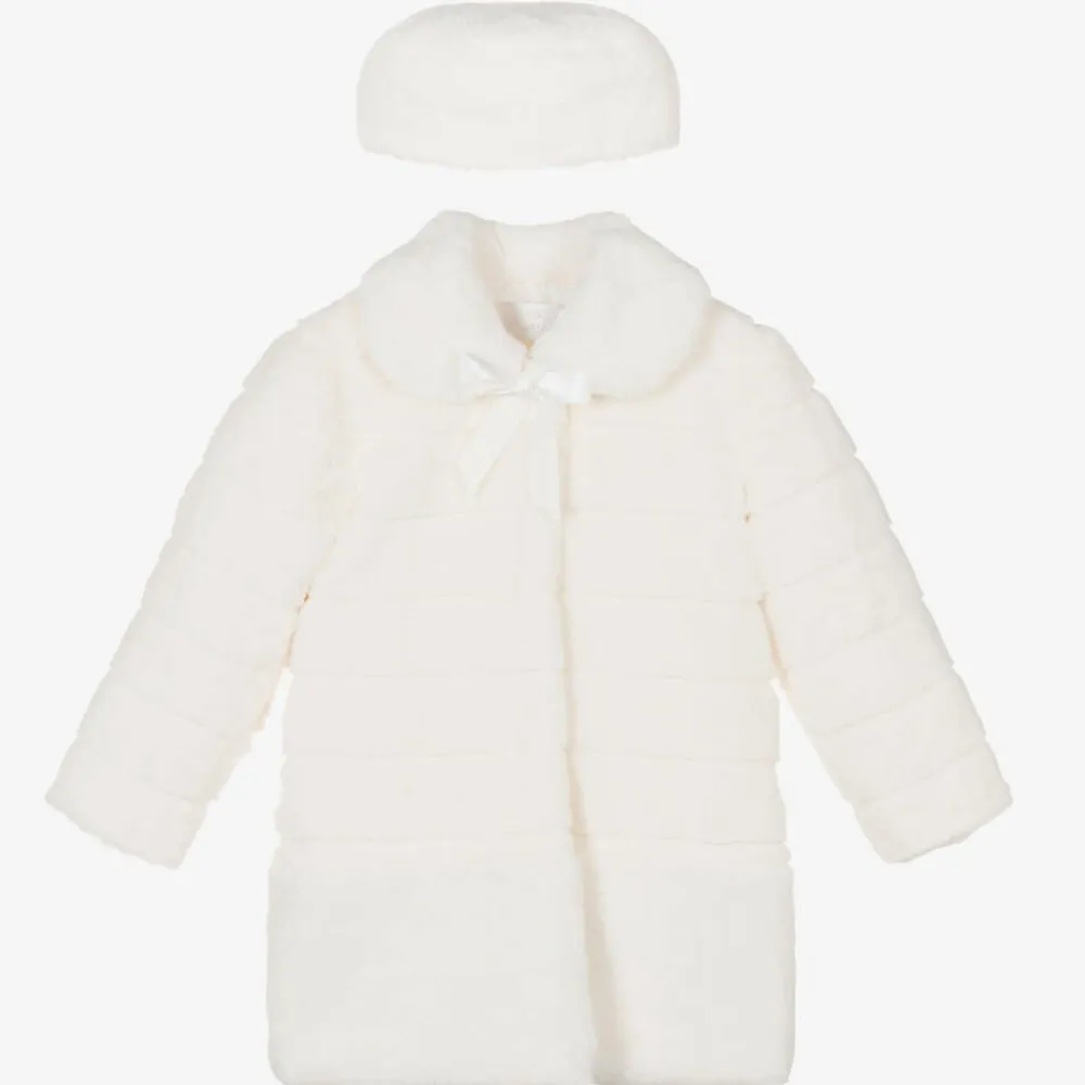 Romano Princess Coats & Jackets*Girls Ivory Faux Fur Coat & Hat Set