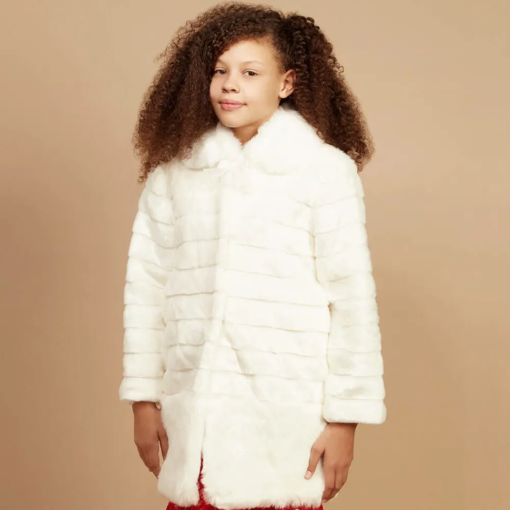 Romano Princess Coats & Jackets*Girls Ivory Faux Fur Coat & Hat Set