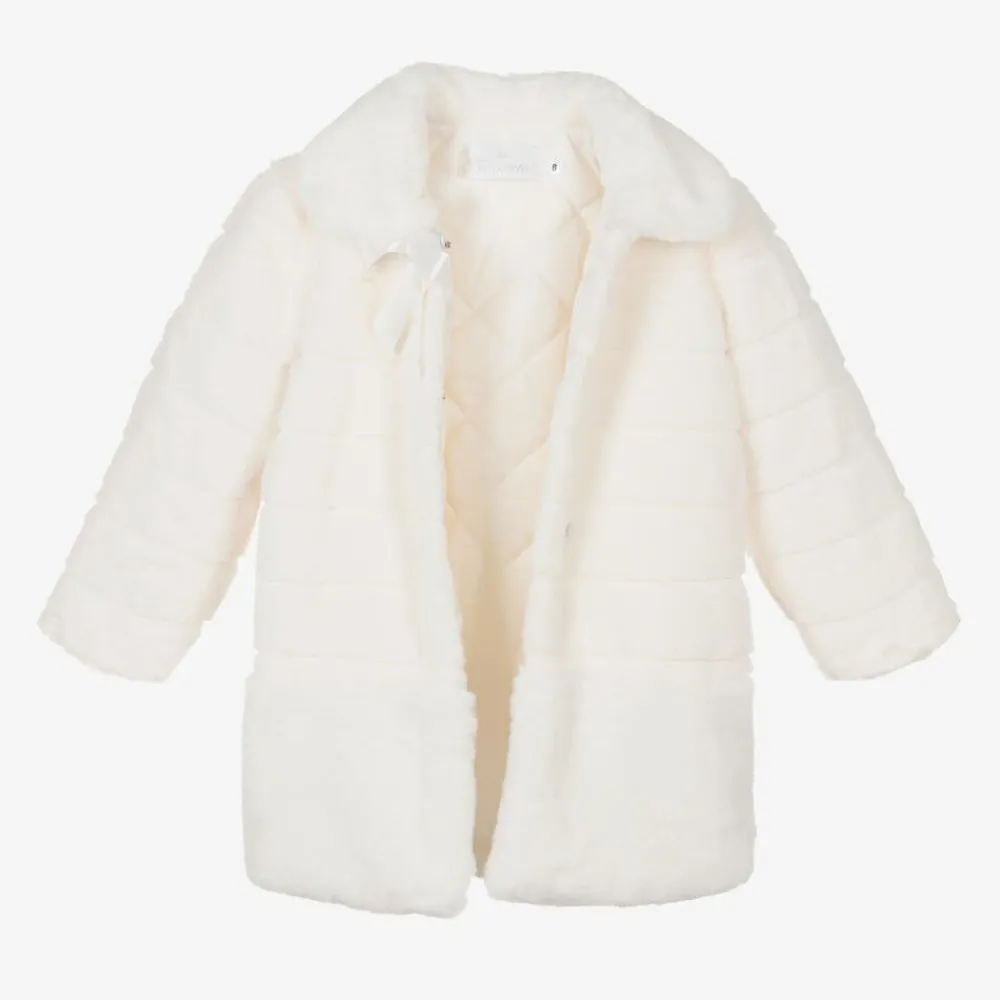 Romano Princess Coats & Jackets*Girls Ivory Faux Fur Coat & Hat Set