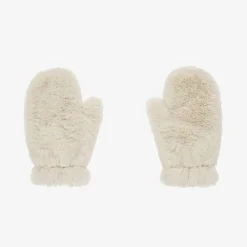 Il Gufo Gloves & Mittens*Girls Ivory Faux Fur Mittens