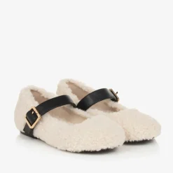Stella McCartney Kids Bar Shoes|Bar Shoes*Girls Ivory Fleece Buckle Shoes