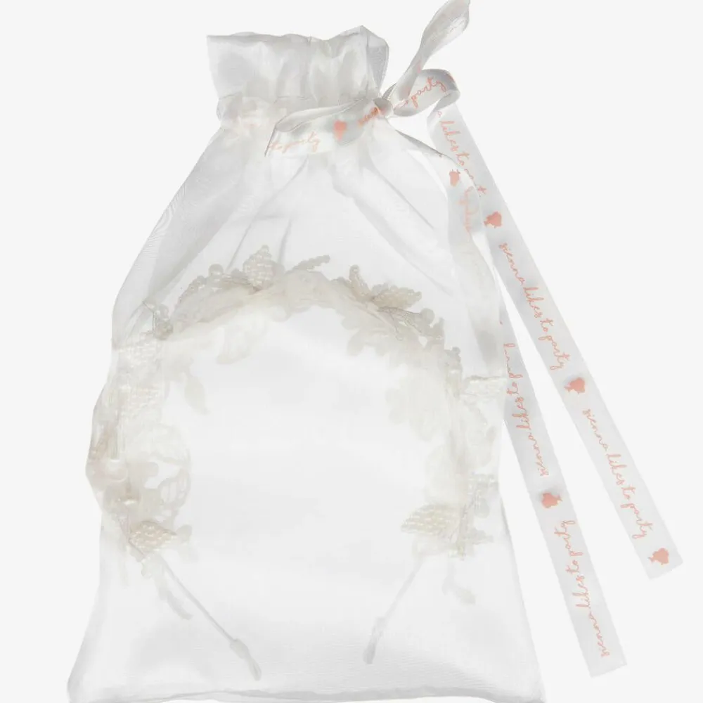 Sienna Likes To Party Hair Accessories*Girls Ivory Floral Hairband