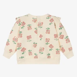 Petit Bateau Tops*Girls Ivory Floral Print Cotton Sweatshirt
