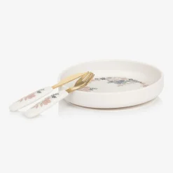 Elodie Lunch Accessories*Girls Ivory Floral Silicone Plate & Cutlery Set