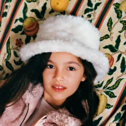 Moncler Enfant Hats*Girls Ivory Fluffy Faux Fur Hat