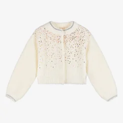 Billieblush Tops*Girls Ivory Fluffy Sequinned Cardigan