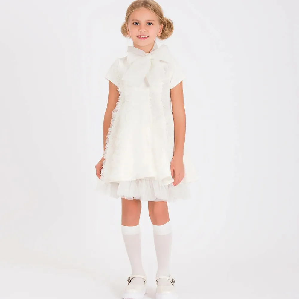 Mama Luma Dresses*Girls Ivory Glittery Ruffle Dress