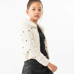 Boboli Tops*Girls Ivory Heart Cardigan