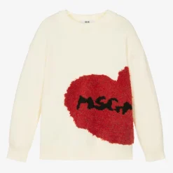 MSGM Tops*Girls Ivory Heart Sweater