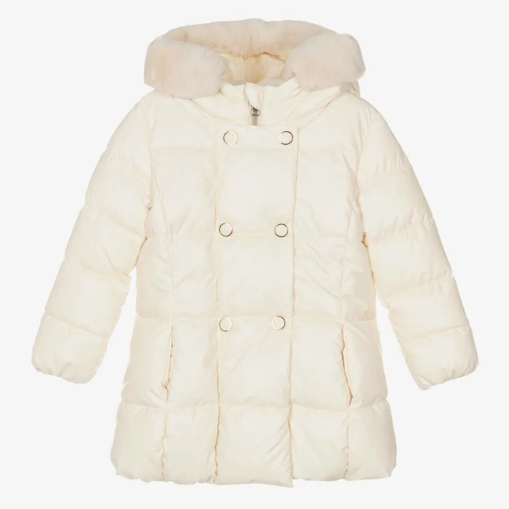 Mayoral Coats & Jackets*Girls Ivory Hooded Puffer Coat
