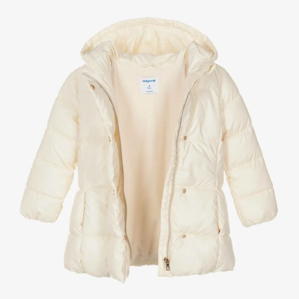 Mayoral Coats & Jackets*Girls Ivory Hooded Puffer Coat