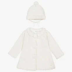 Mayoral Coats & Jackets*Girls Ivory Knitted Pram Coat & Hat Set