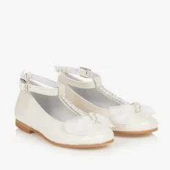 Childrens Classics Traditional Shoes*Girls Ivory Leather Ballerina Bar Shoes