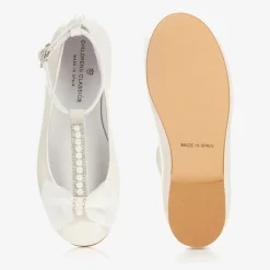 Childrens Classics Traditional Shoes*Girls Ivory Leather Ballerina Bar Shoes