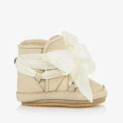 Donsje Pre Walkers|Pre Walkers*Girls Ivory Leather Bow Pre Walkers Cream