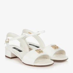 Dolce amp; Gabbana Wedges & Heels|Wedges & Heels*Girls Ivory Leather DG Heeled Sandals