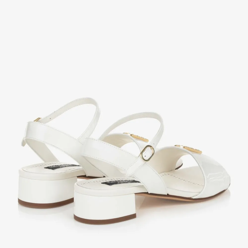 Dolce amp; Gabbana Wedges & Heels|Wedges & Heels*Girls Ivory Leather DG Heeled Sandals