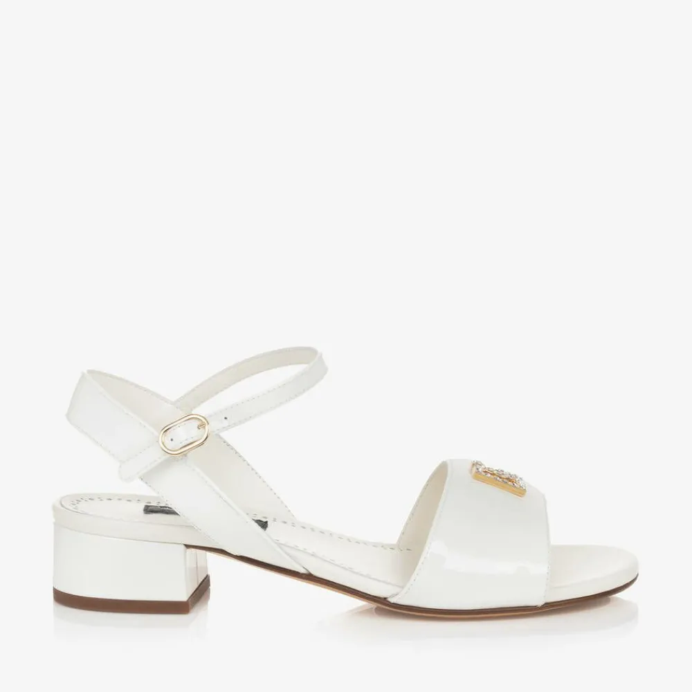 Dolce amp; Gabbana Wedges & Heels|Wedges & Heels*Girls Ivory Leather DG Heeled Sandals