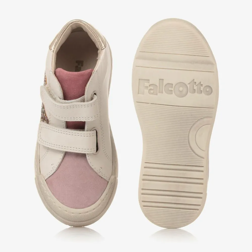 Falcotto by Naturino Trainers*Girls Ivory Leather Glitter Stripe Trainers