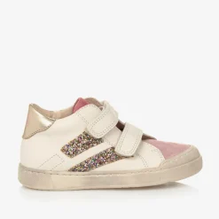 Falcotto by Naturino Trainers*Girls Ivory Leather Glitter Stripe Trainers