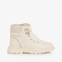 Mayoral Boots|Boots*Girls Ivory Leather Lace-Up Boots