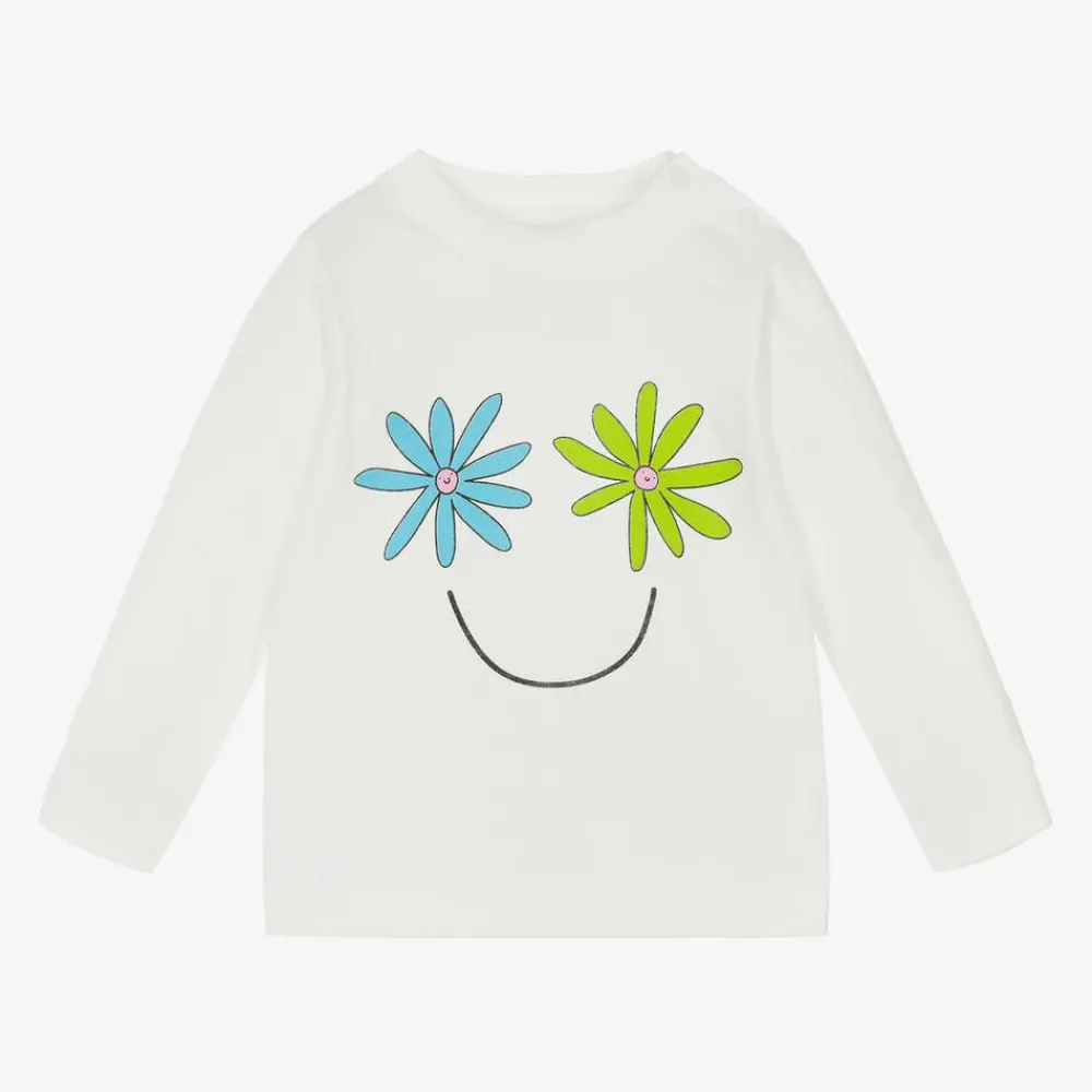 Stella McCartney Kids Tops*Girls Ivory Organic Cotton Flower Top